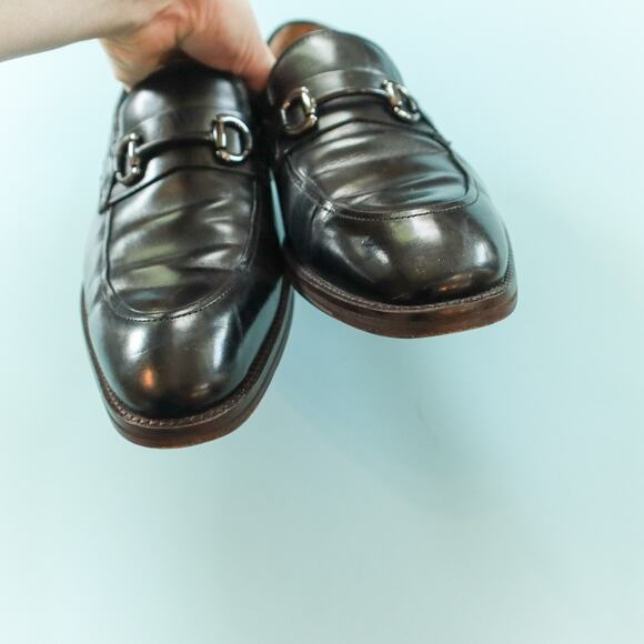 Johnston & Murphy Black Almond Toe Silver Horsebit Loafers Mens Size 10.5 - Picture 7 of 9